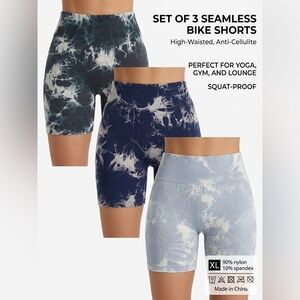 3 Pack Marble Tie Dye Biker Shorts XL High Waisted Seamless Gym Yoga Lounge